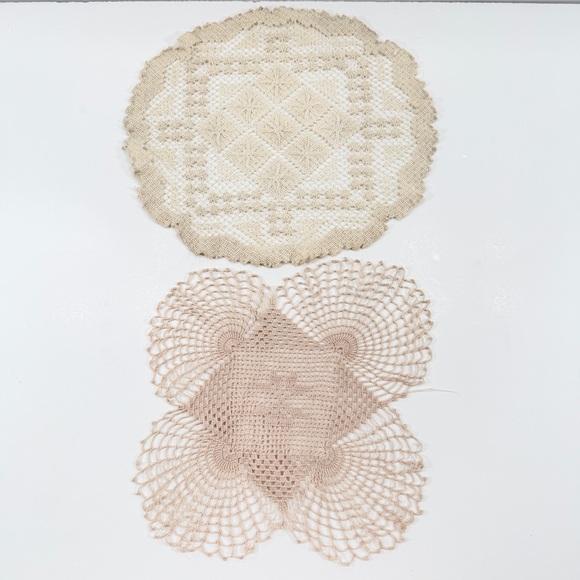 Handmade Other - Lot Of 2 Vintage Handmade Lace Crochet Doilies, Table Decor, Nature Beige 9”-10”
